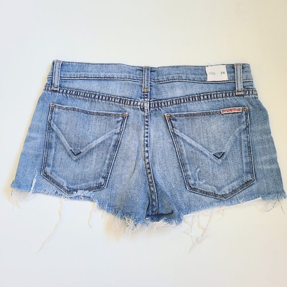 Hudson Jeans Kenzie Frayed Hem Cutoff Light Blue Defy Wash Denim Shorts Size 24 - Picture 9 of 9